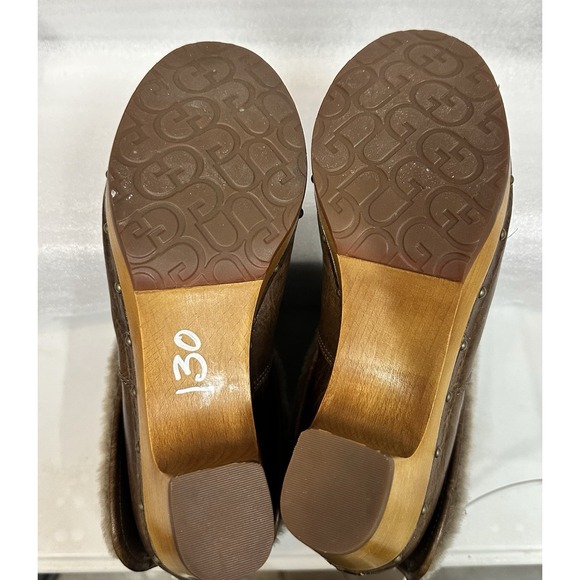 UGG Australia Lynnea Brown Leather Sheepskin Clog Ankle Boots Size 6 - Picture 9 of 10